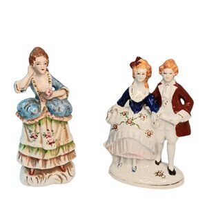 Set of 2 Vintage Porcelain Occupied Japan Figurines Colonial Figures Man Ladies